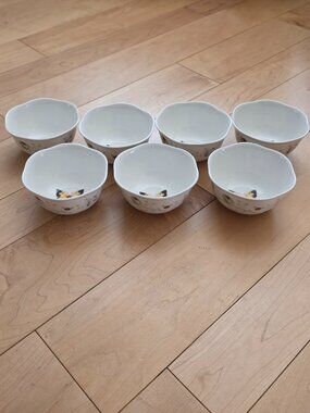 LENOX Butterfly Meadow Blue Bowls Soup Cereal Dessert Bowls 4.75" Set of 7